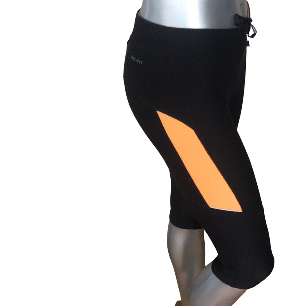 Nike Dri Fit Cropped Running Black Leggings Back Zipped Pockets Women's Size S